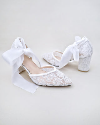 Lace Block Heel Ankle Tie Bridal ShoesWomen Shoes