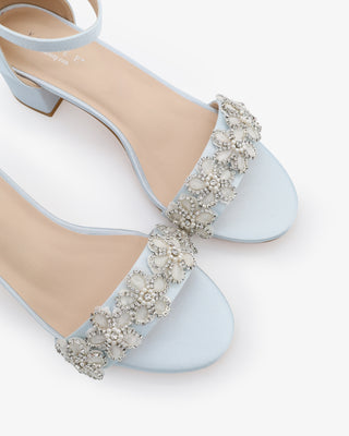 Satin Block Heel Wedding Sandals with Rhinestones Chassia FlowerWomen Shoes