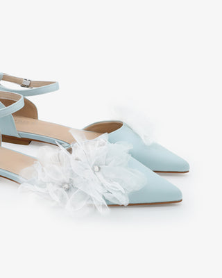 Satin Pointy Toe Wedding Flats with Ophelia FlowersWomen Shoes
