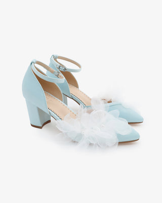 Satin Block Heels Wedding Shoes with Ophelia FlowersWomen Shoes