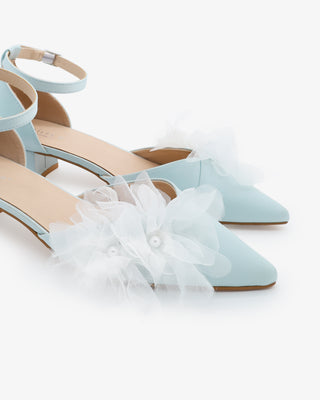 Satin Pointy Toe Low Block Heels Wedding Shoes with Ophelia FlowersWomen Shoes