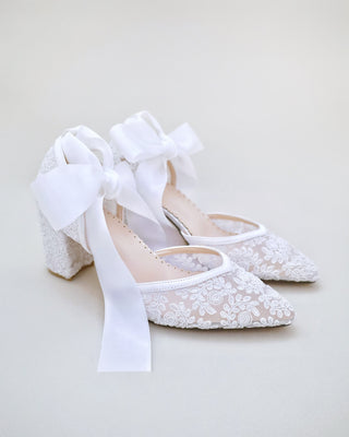 Lace Block Heel Ankle Tie Bridal ShoesWomen Shoes