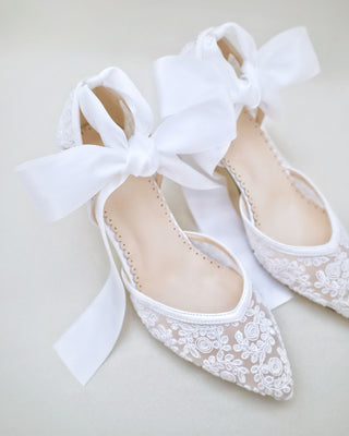 Lace Block Heel Ankle Tie Bridal ShoesWomen Shoes