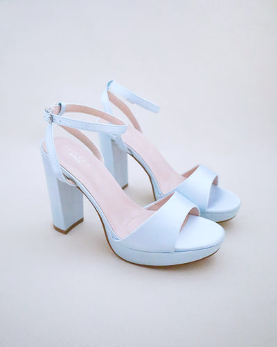 light blue satin platform block heel wedding sandals