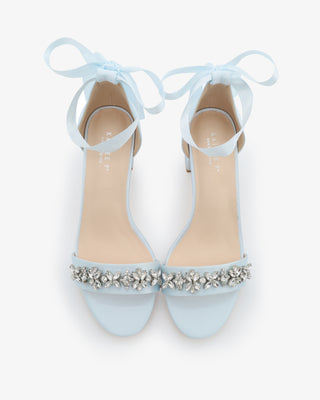 Satin Block Heel Sandals with Floral RhinestonesWomen Shoes