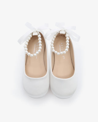 Girls Satin Flats with All Pearls Ankle StrapKids Shoes