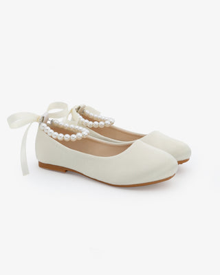Girls Satin Flats with All Pearls Ankle StrapKids Shoes