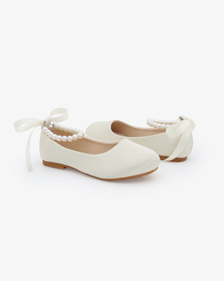 Girls Satin Flats with All Pearls Ankle StrapKids Shoes