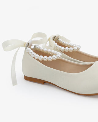 Girls Satin Flats with All Pearls Ankle StrapKids Shoes