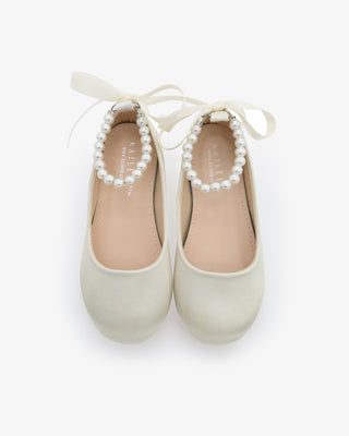 Girls Satin Flats with All Pearls Ankle StrapKids Shoes