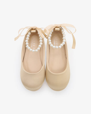 Satin Flats with All Pearls Ankle StrapKids Shoes
