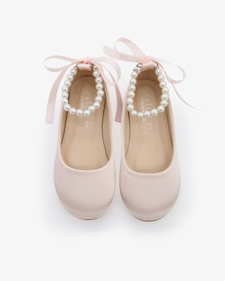 Girls Satin Flats with All Pearls Ankle StrapKids Shoes