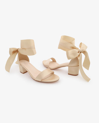 Satin Block Heel Sandal with Wrapped Ribbon TieWomen Shoes