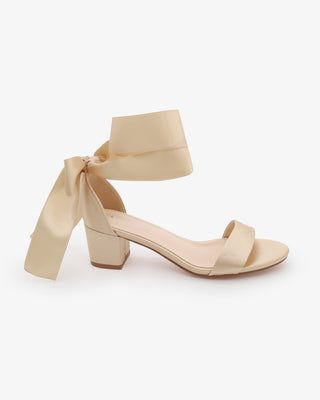 Satin Block Heel Sandal with Wrapped Ribbon TieWomen Shoes