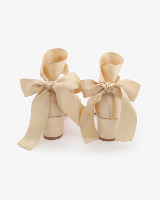 Satin Block Heel Sandal with Wrapped Ribbon TieWomen Shoes
