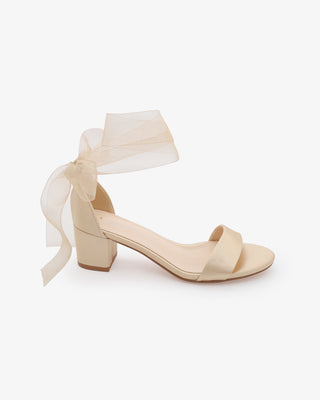 Satin Block Heel Sandal with Wrapped Ribbon TieWomen Shoes