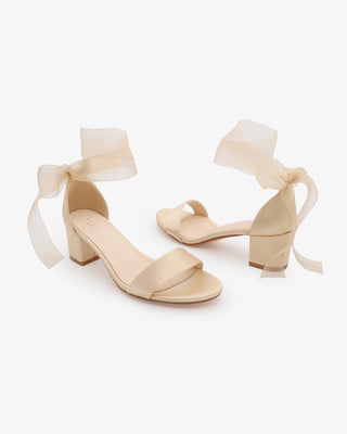 Satin Block Heel Sandal with Wrapped Ribbon TieWomen Shoes