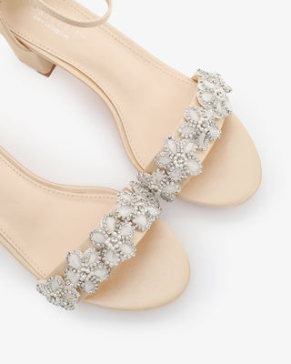 Satin Evening Block Heel Sandals with Rhinestones Chassia FlowerWomen Shoes