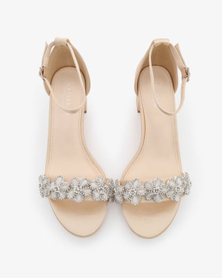 Satin Evening Block Heel Sandals with Rhinestones Chassia FlowerWomen Shoes