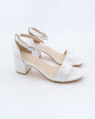Satin Block Heel Sandals with Scattered PearlsWomen Shoes