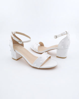 Satin Block Heel Sandals with Scattered PearlsWomen Shoes