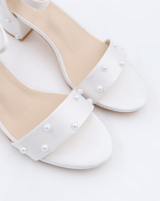 Satin Block Heel Sandals with Scattered PearlsWomen Shoes