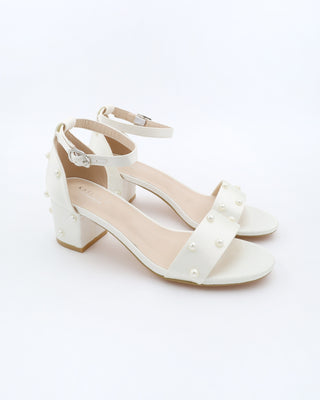 Satin Block Heel Sandals with Scattered PearlsWomen Shoes