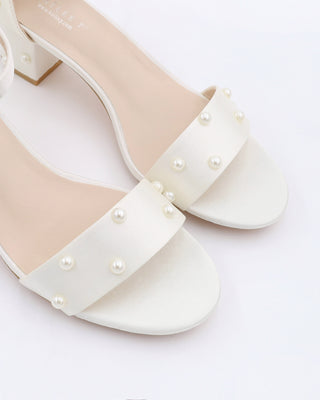 Satin Block Heel Sandals with Scattered PearlsWomen Shoes
