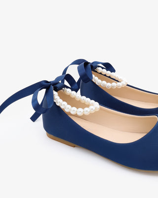 Satin Flats with All Pearls Ankle StrapKids Shoes