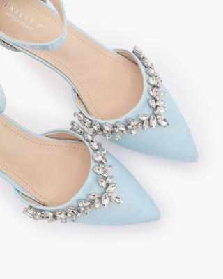 Satin Pointy Toe Kitten Low Heel with Starlet Rhinestones EmbellishmentsWomen Shoes