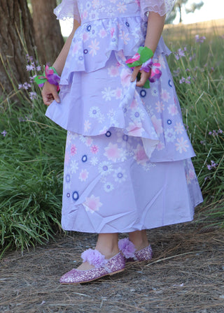 Rock Glitter Mary Jane Flats with Purple Chiffon FlowersKids Shoes