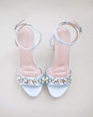 Satin Platform Block Heel Wedding Sandals with Navette RhinestonesWomen Shoes