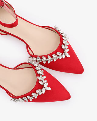 Satin Pointy Toe Evening Flats with Starlet Rhinestones EmbellishmentsWomen Shoes