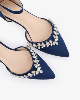 Satin Pointy Toe Evening Flats with Starlet Rhinestones EmbellishmentsWomen Shoes