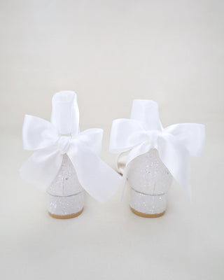 Rock Glitter Low Block Heel Girls Sandals with Wrapped Satin TieKids Shoes