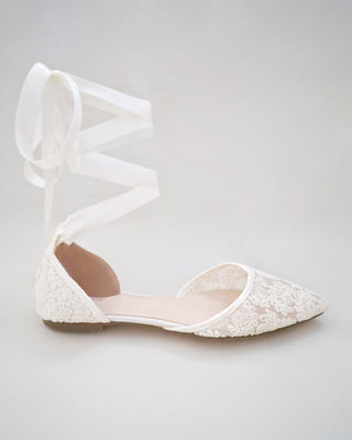 Crochet Lace Pointy Toe with Ballerina Lace UpWomen Shoes