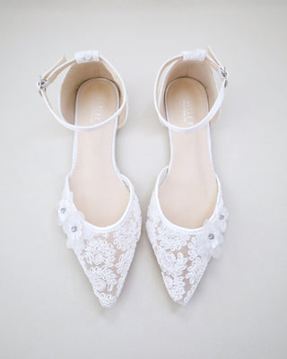 Crochet Lace Pointy Toe Flats with Flower AppliqueWomen Shoes