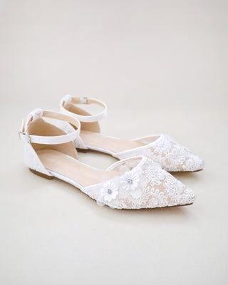 Crochet Lace Pointy Toe Flats with Flower AppliqueWomen Shoes