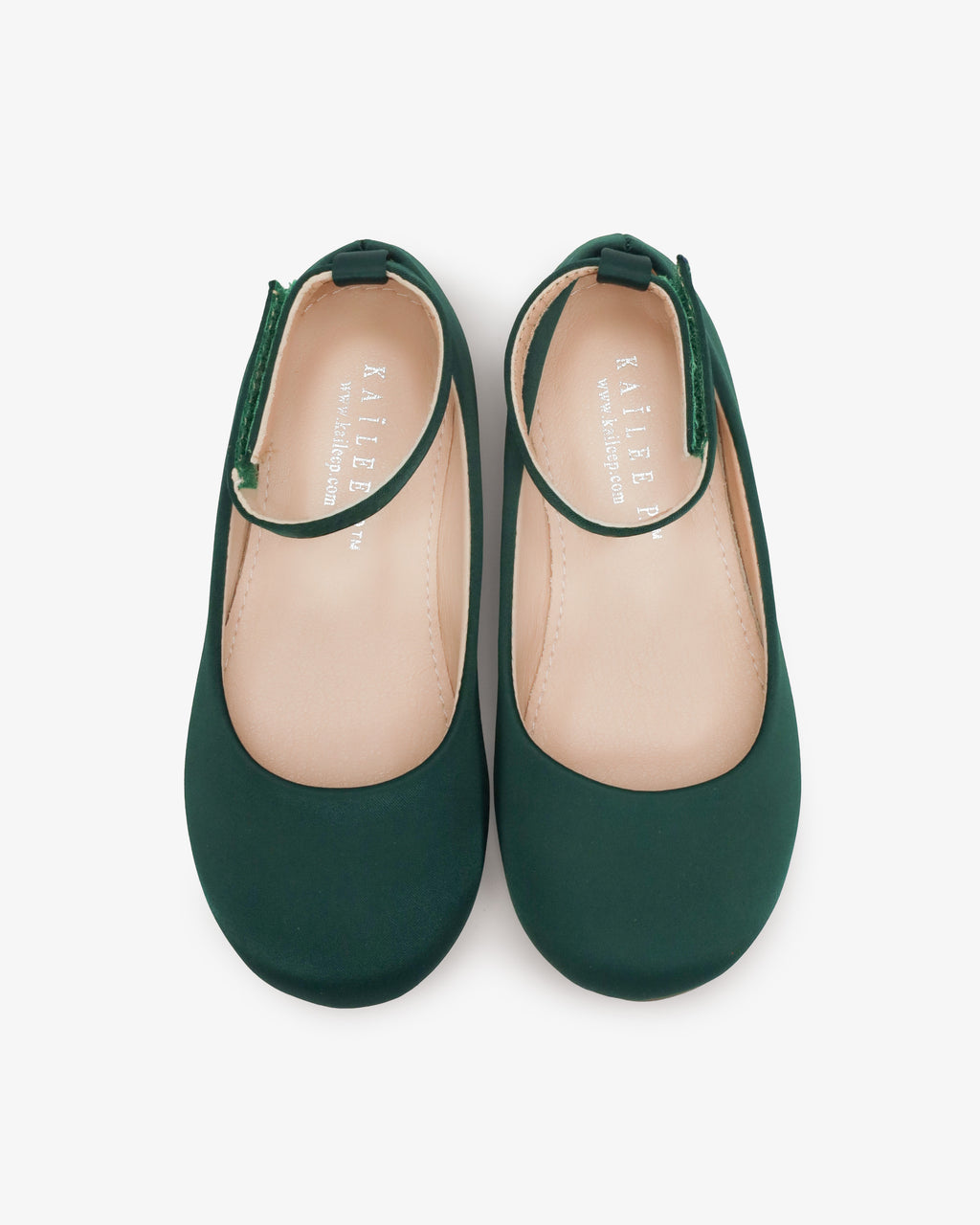 Hunter Green Satin Flats with Velcro Ankle Strap, Flower Girls Shoes Hunter Green Satin Flats with Velcro Ankle Strap, Flower Girls Shoes
