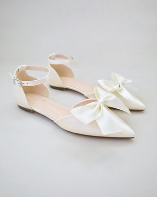 Satin Pointy Toe Flats with Front Satin BowWomen Shoes
