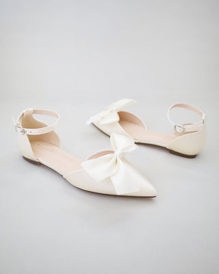 Satin Pointy Toe Flats with Front Satin BowWomen Shoes
