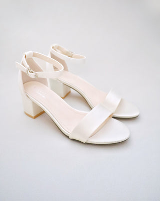 Satin Block Heel Sandals with Ankle StrapWomen Shoes
