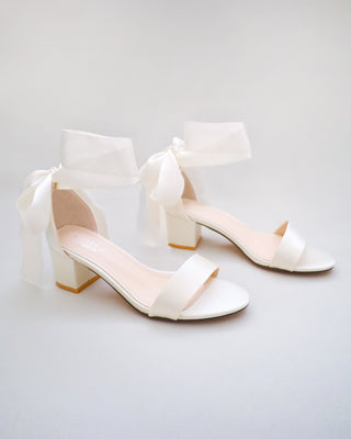 Satin Block Heel Sandal with Wrapped Ribbon TieWomen Shoes