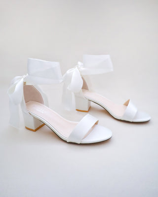 Satin Block Heel Sandal with Wrapped Ribbon TieWomen Shoes