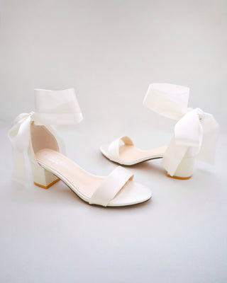 Satin Block Heel Sandal with Wrapped Ribbon TieWomen Shoes