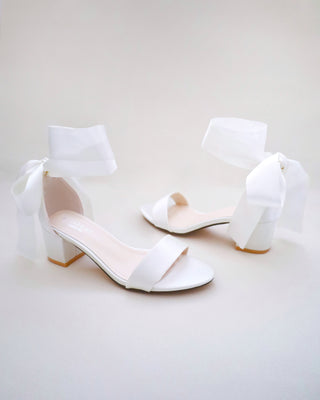 Satin Block Heel Sandal with Wrapped Ribbon TieWomen Shoes
