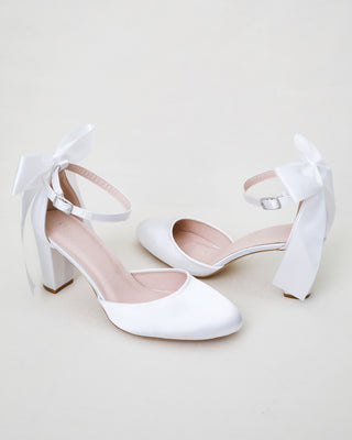Satin Block Heel with Satin Back BowWomen Shoes