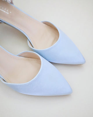 Satin Pointy Toe Kitten Low Heel with Perla Ankle StrapWomen Shoes