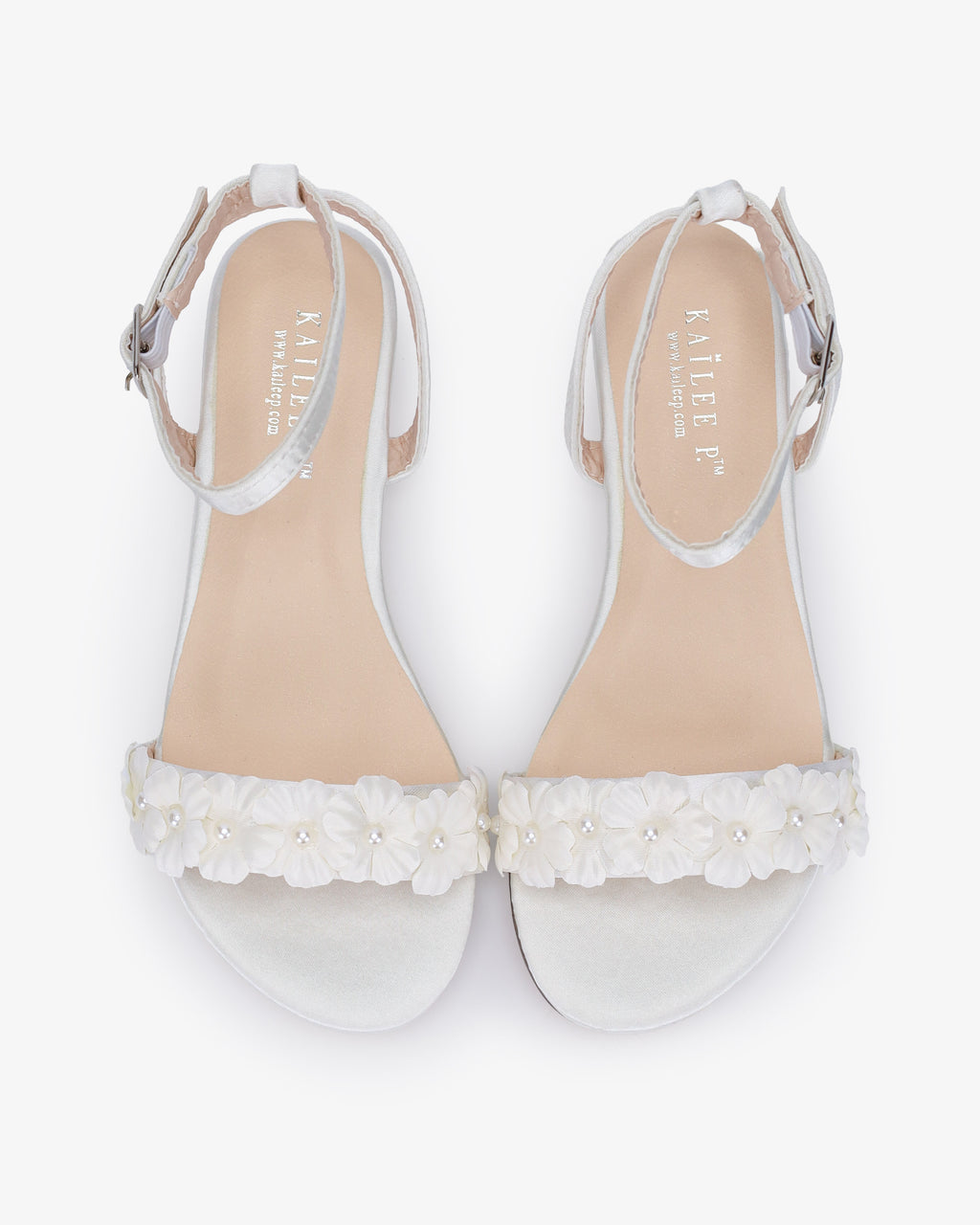 cute sandals for dresses Girls Satin Flat Sandal with Pearls Petal, Flower Girls Shoes 9 Toddler