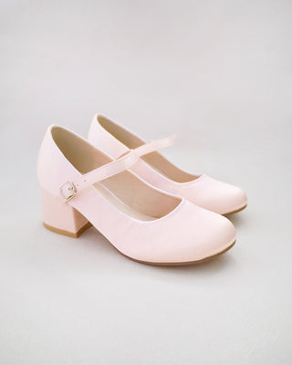 Girls Satin Mary Jane Block HeelKids Shoes